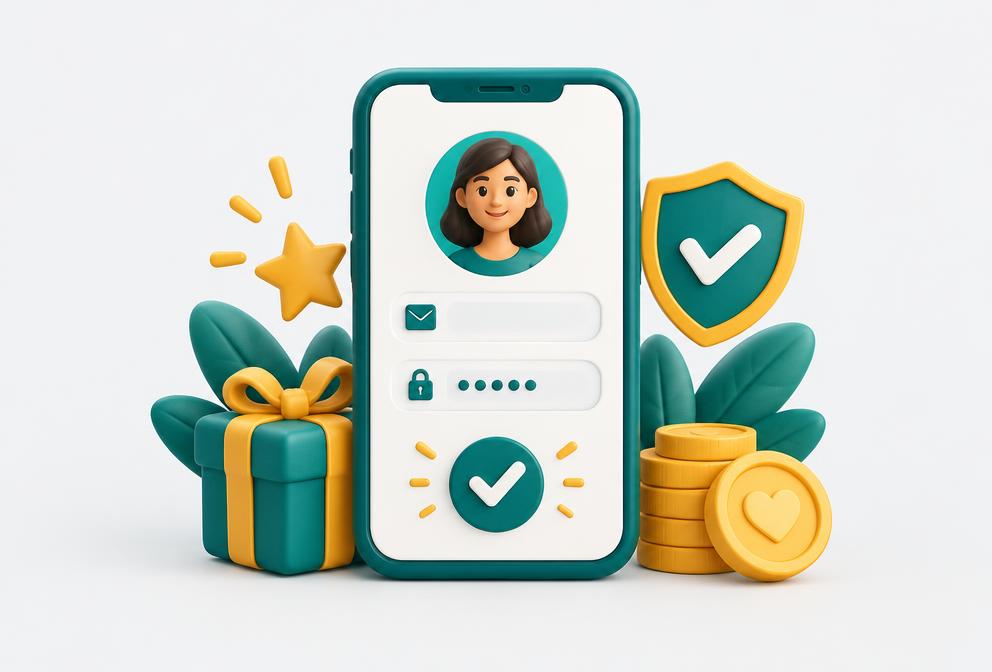 Ilustração de cadastro com e-mail, senha e confirmação no celular